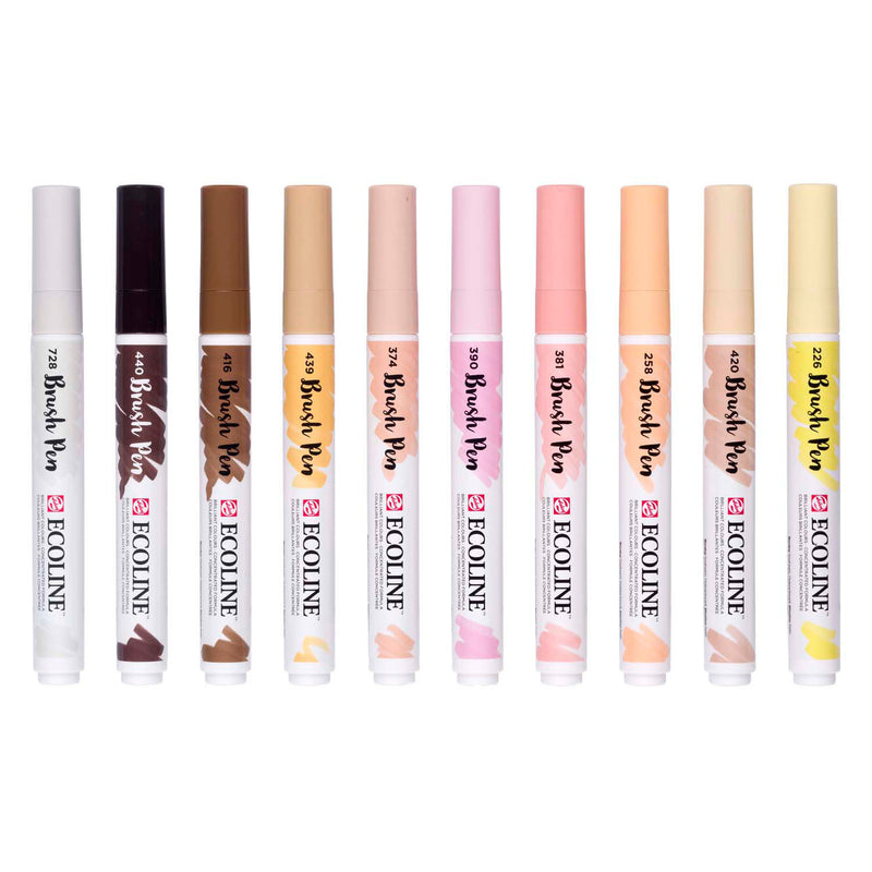 Bruynzeel ecoline brush pen set portret, 10 kleuren