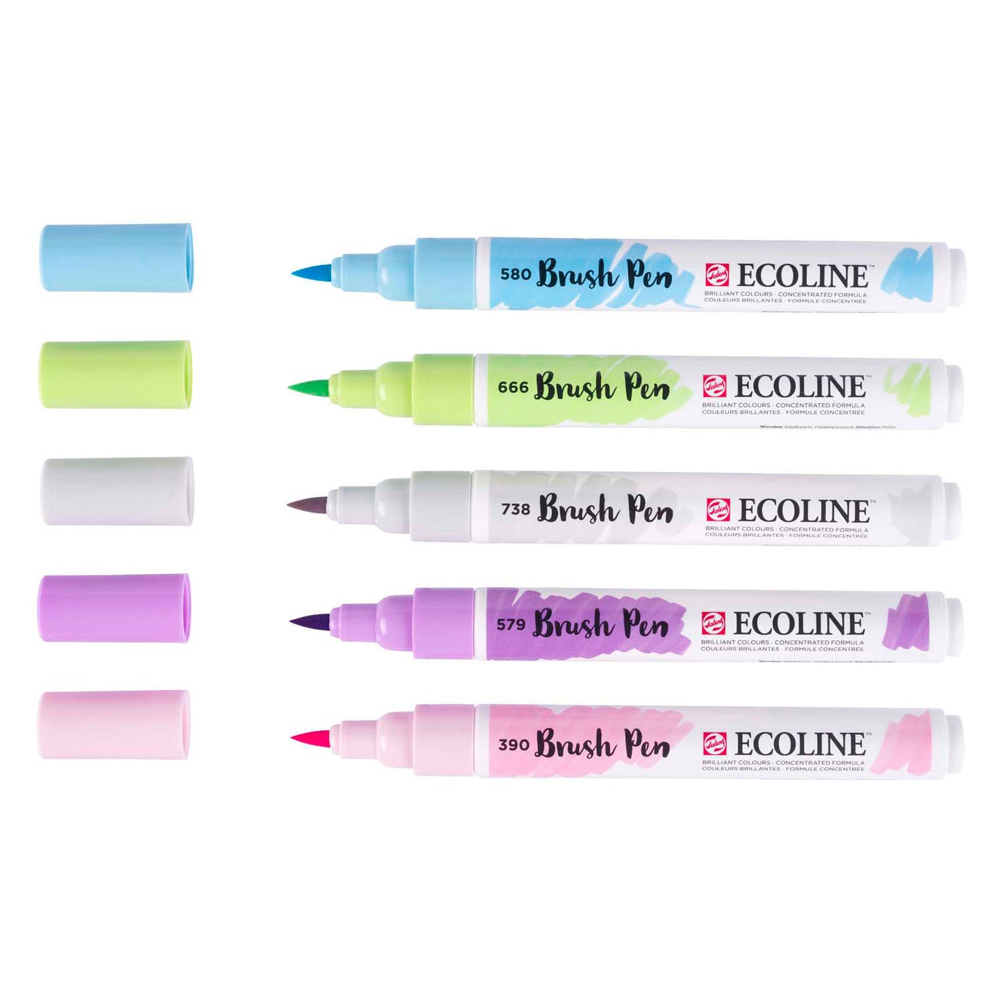 Ecoline brush pen set pastel, 5 kleuren