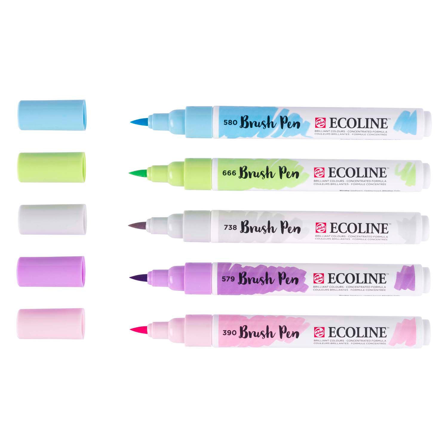Ecoline brush pen set pastel, 5 kleuren