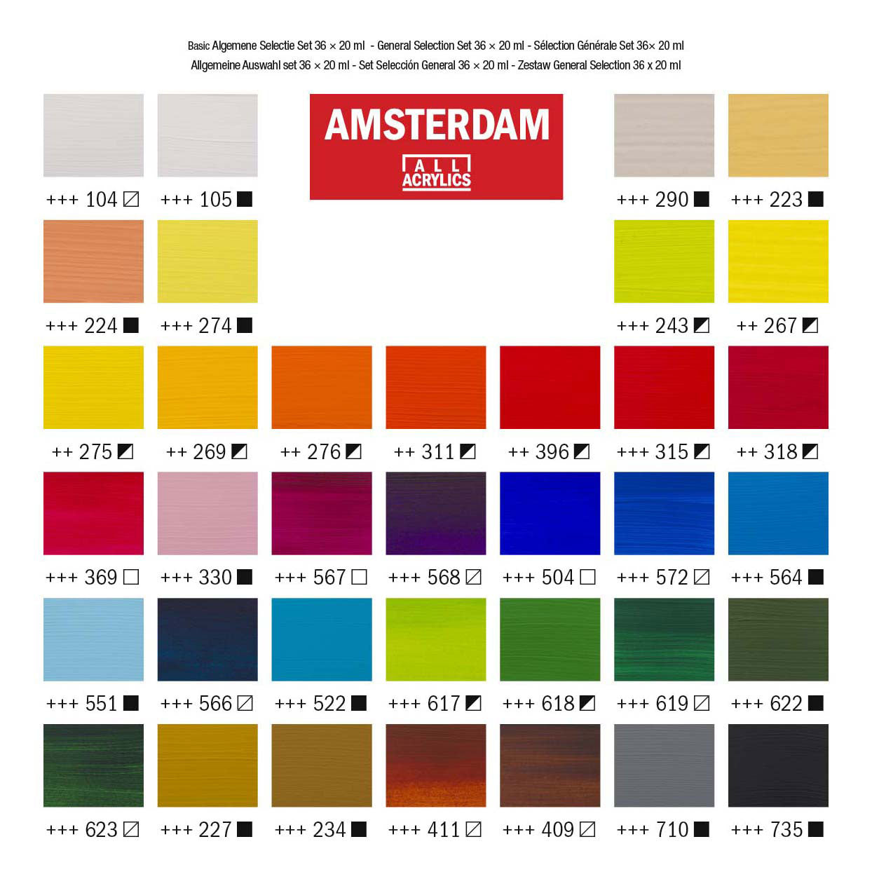Amsterdam standard series acrylverf algemene selectie set | 36 × 20 ml