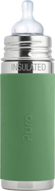 Pura thermos speenfles 260 ml - thermoskan - thermosfles - plasticvrij - met isolatiewand - voorkomt maagkrampen - inclusief siliconen speen, reisdop en sleeve - moss