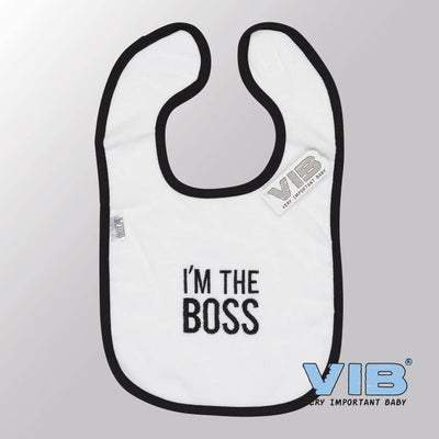 Van der doelen baby slabbetje velours i'm the boss wit