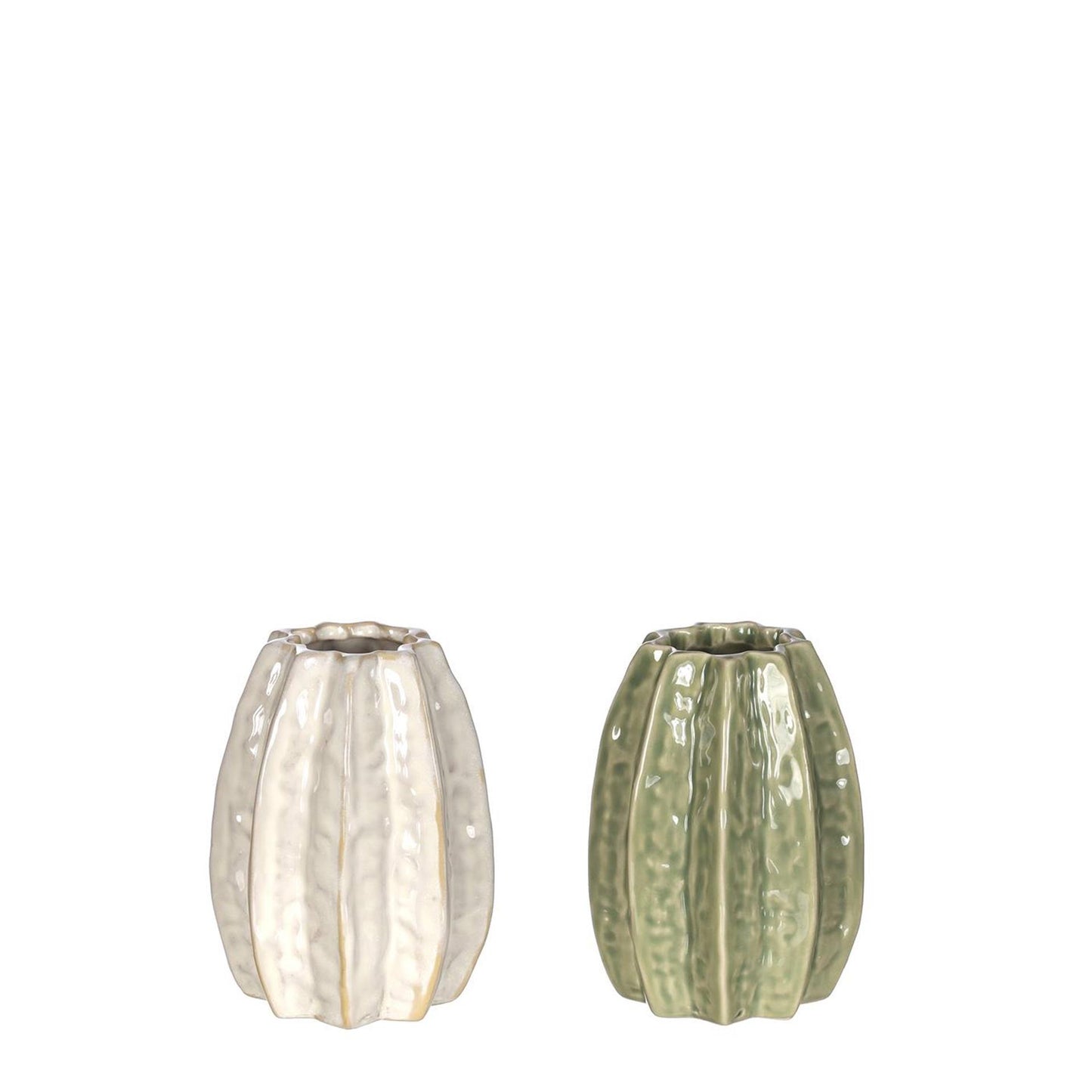 Ideas 4 seasons carambola vaas ã˜8,5 x h.11 cm 2 ass creme groen keramiek