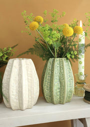 Ideas 4 seasons carambola vaas ø11,5 x h.15 cm 2 ass creme groen keramiek - afbeelding 2