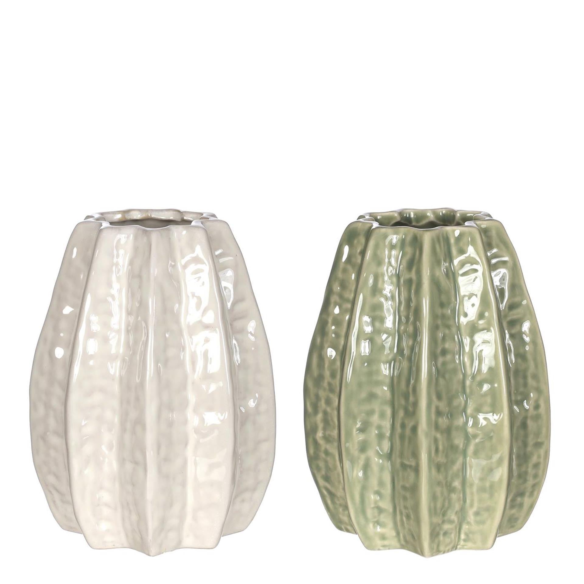 Ideas 4 seasons carambola vaas ã˜11,5 x h.15 cm 2 ass creme groen keramiek