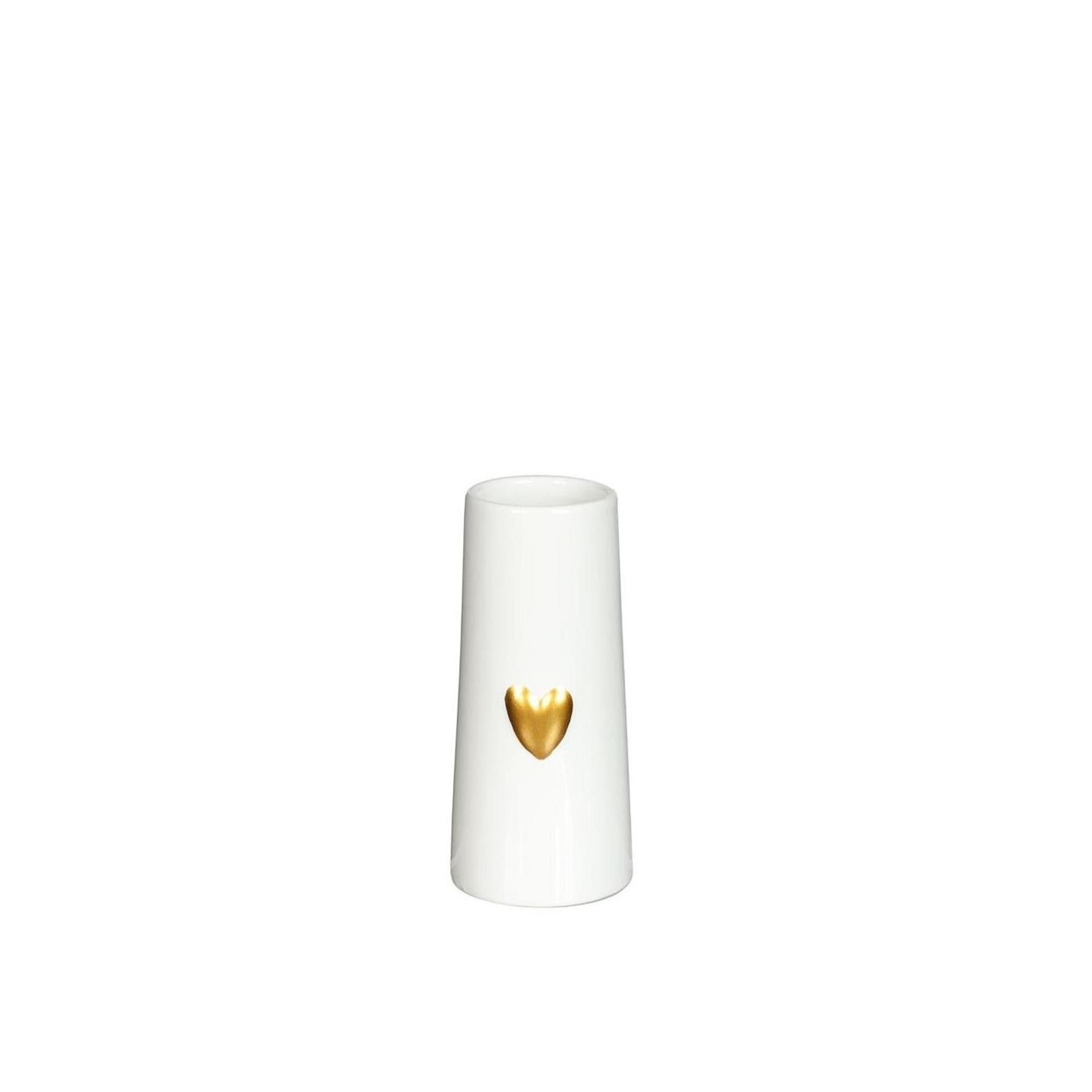 Ideas 4 seasons vaas wit met goudenhart ø6 h.13 cm keramiek