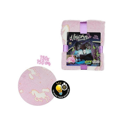 Toi-toys glow n fun glow in the dark deken eenhoorn, 130x150cm