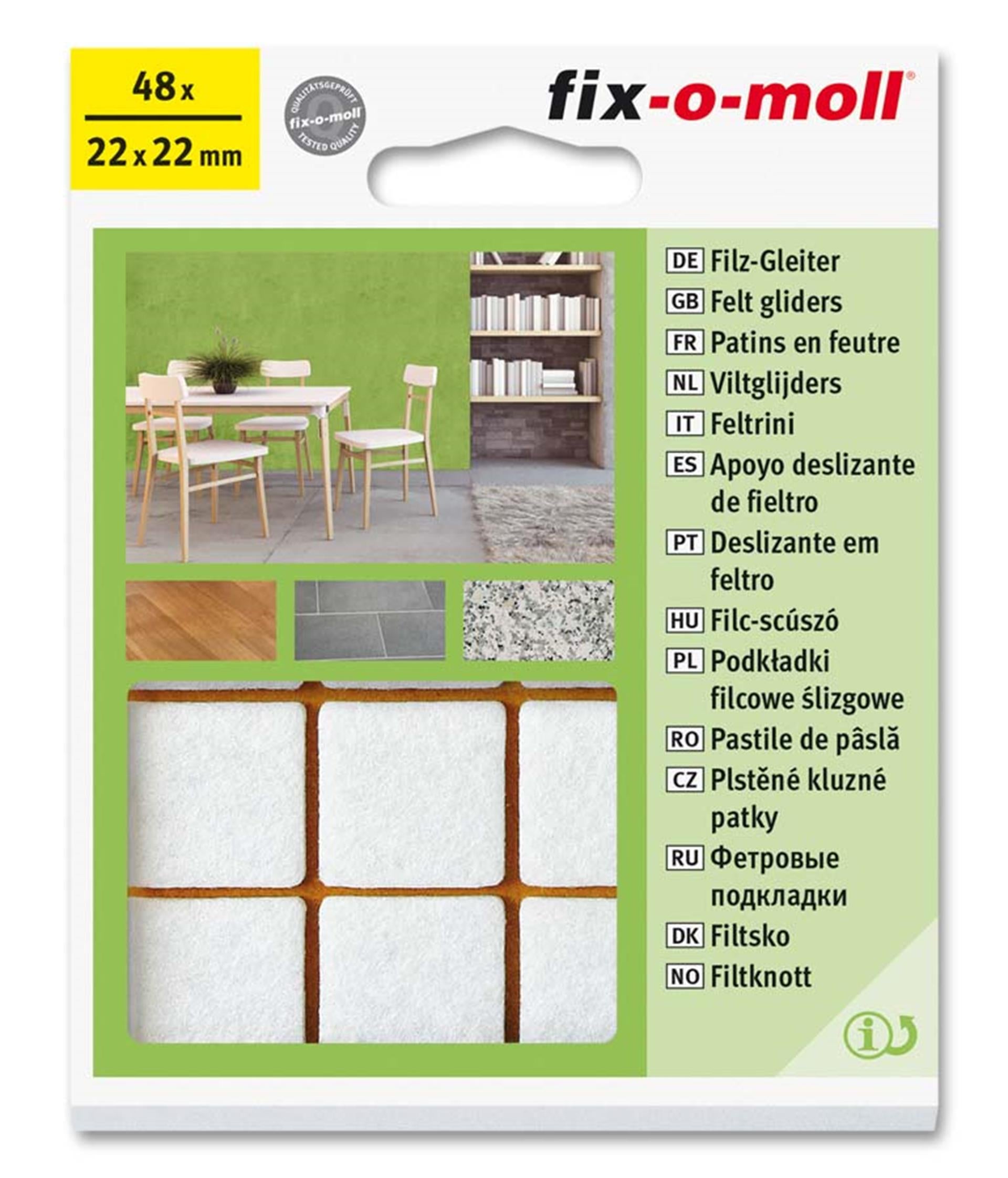 Fix-o-moll viltglijder 22x22mm 48 stuks wit