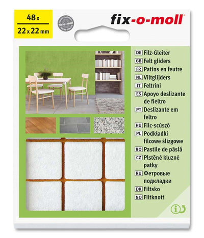 Fix-o-moll viltglijder 22x22mm 48 stuks wit