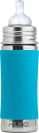 Pura speenfles 325 ml - plasticvrij - drinkfles - voorkomt maagkrampen - vaatwasserbestendig - inclusief siliconen speen, reisdop en sleeve - top is verwisselbaar - veelzijdig - aqua