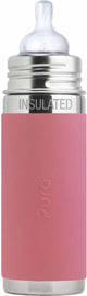 Pura thermos speenfles 260 ml - thermoskan - thermosfles - plasticvrij - met isolatiewand - voorkomt maagkrampen - inclusief siliconen speen, reisdop en sleeve - roze