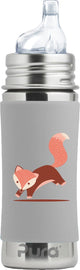 Pura tuitfles 325 ml - tuitbeker - meegroeiend - plasticvrij - vaatwasserbestendig - inclusief siliconen tuit, reisdop en sleeve - vossen sleeve