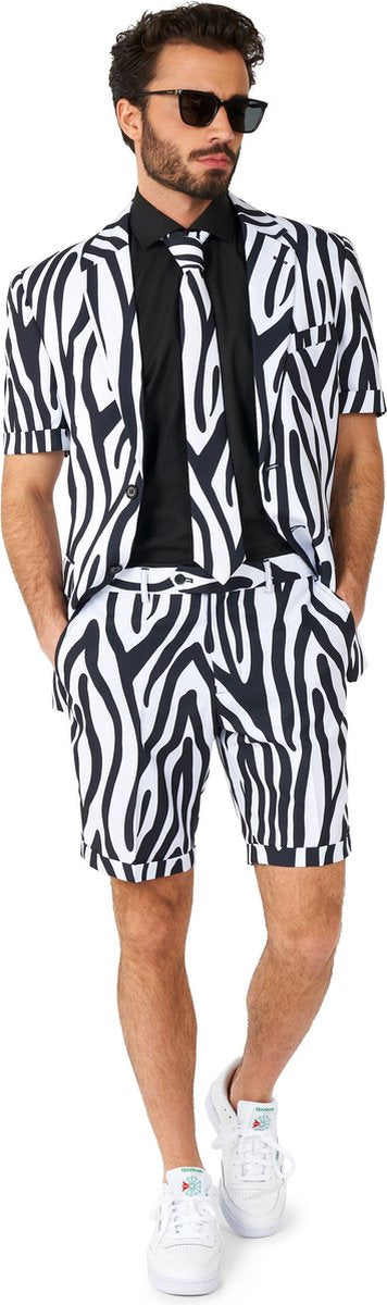 Opposuits zazzy zebra - heren zomer pak - tropical kostuum - carnavalskleding - zwart - maat eu 58