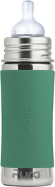 Pura speenfles 325 ml - plasticvrij - drinkfles - voorkomt maagkrampen - vaatwasserbestendig - inclusief siliconen speen, reisdop en sleeve - top is verwisselbaar - veelzijdig - mint