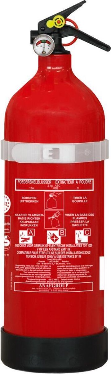 Anaf poederblusser - 2 kg - geschikt voor brandklassen a, b en c - inclusief ophangbeugel