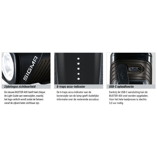 Sigma koplamp Buster 400 LED Li-ion accu USB