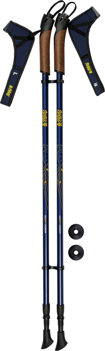 Abbey camp nordic walking stokken - telescopisch verstelbaar - per paar - blauw grijs