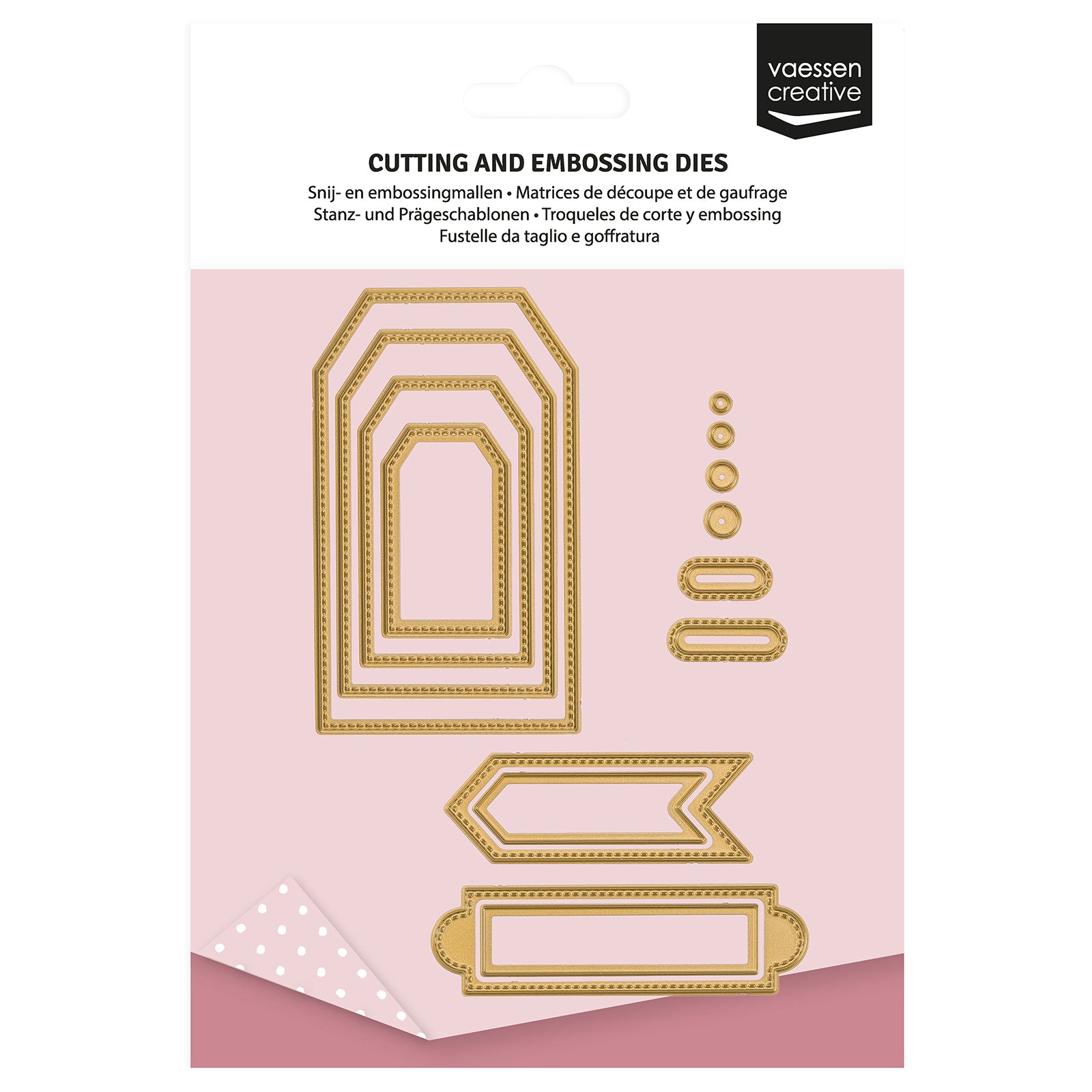 Vaessen creative • mini snij- en embossingmallen trapeze banners labels 14st.