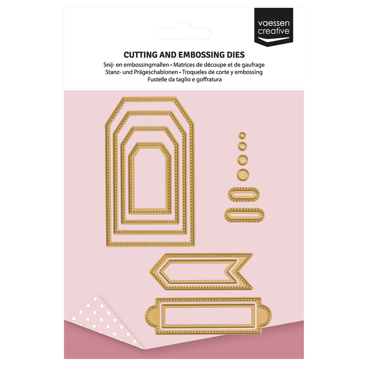 Vaessen creative • mini snij- en embossingmallen trapeze banners labels 14st.