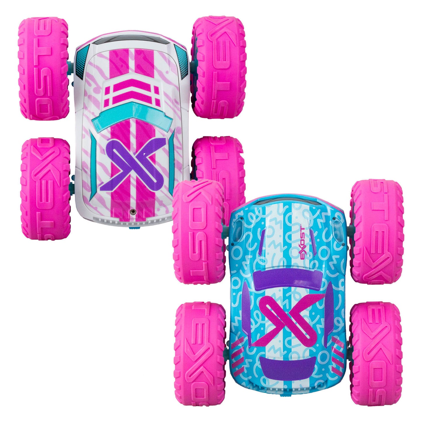 Exost rc 360 cross flash stuntauto roze 1:18 - flashing wheels - incl. oplaadbare batterij - rc auto