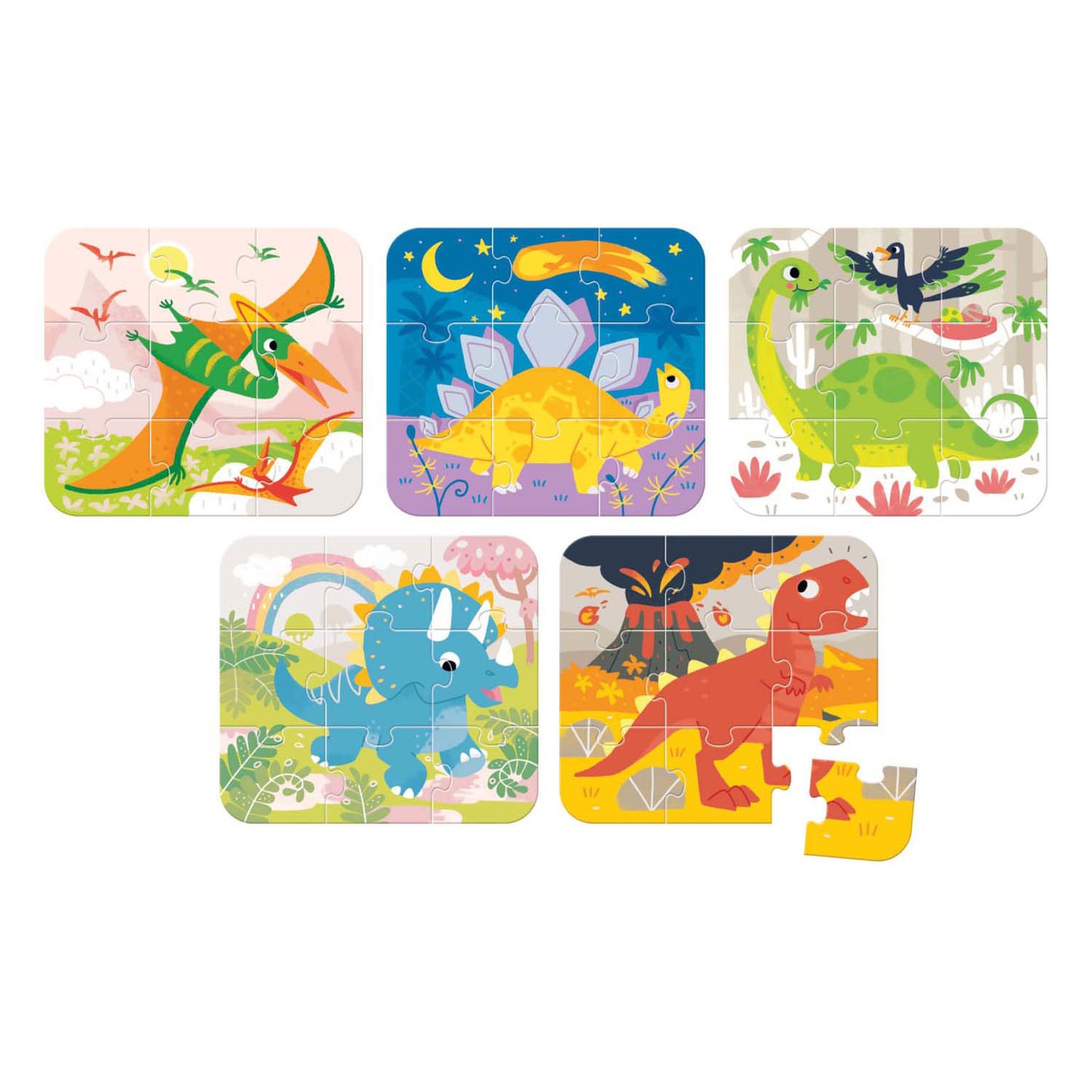 Banana panda on-the-go puzzel dinosaurussen 3+ - vijf puzzels van 9 stukjes - leuk dino puzzel speelgoed.