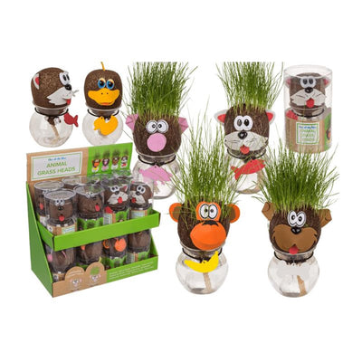 Out of the blue dieren graskop in glazen vaasje 12,5cm