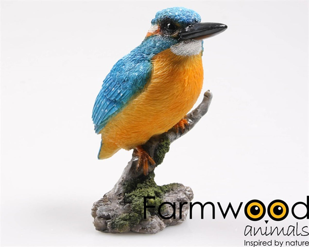 Farmwood animals tuinbeeld ijsvogel op stam 9x9x15cm
