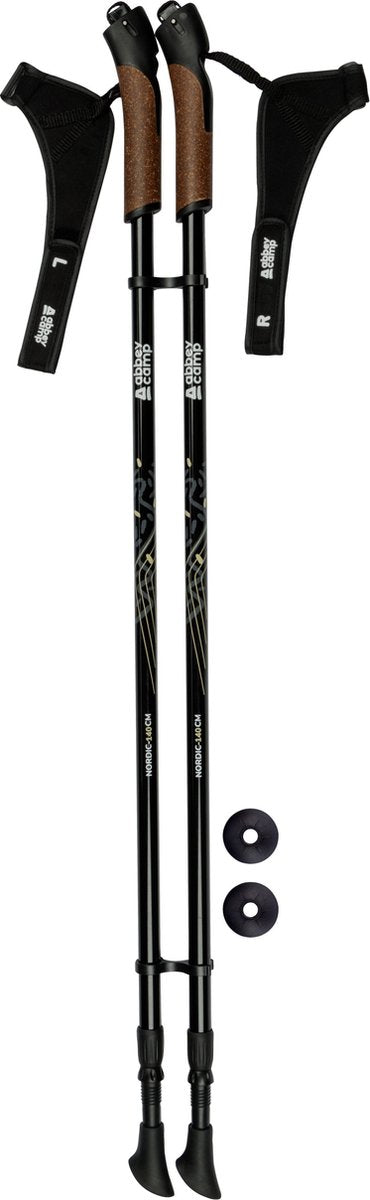 Abbey camp nordic walking stokken - telescopisch verstelbaar - paar - zwart grijs