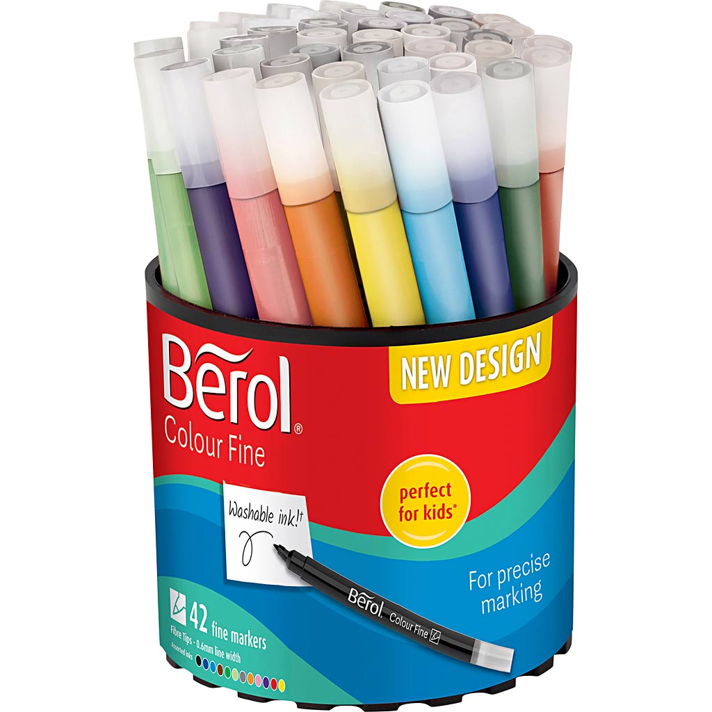 Berol colourfine, d 10 mm, lijndikte 0,3-0,7 mm, diverse kleuren, 42 stuk 1 doosje