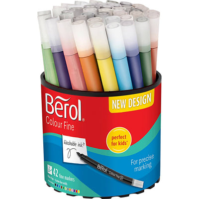 Berol colourfine, d 10 mm, lijndikte 0,3-0,7 mm, diverse kleuren, 42 stuk 1 doosje