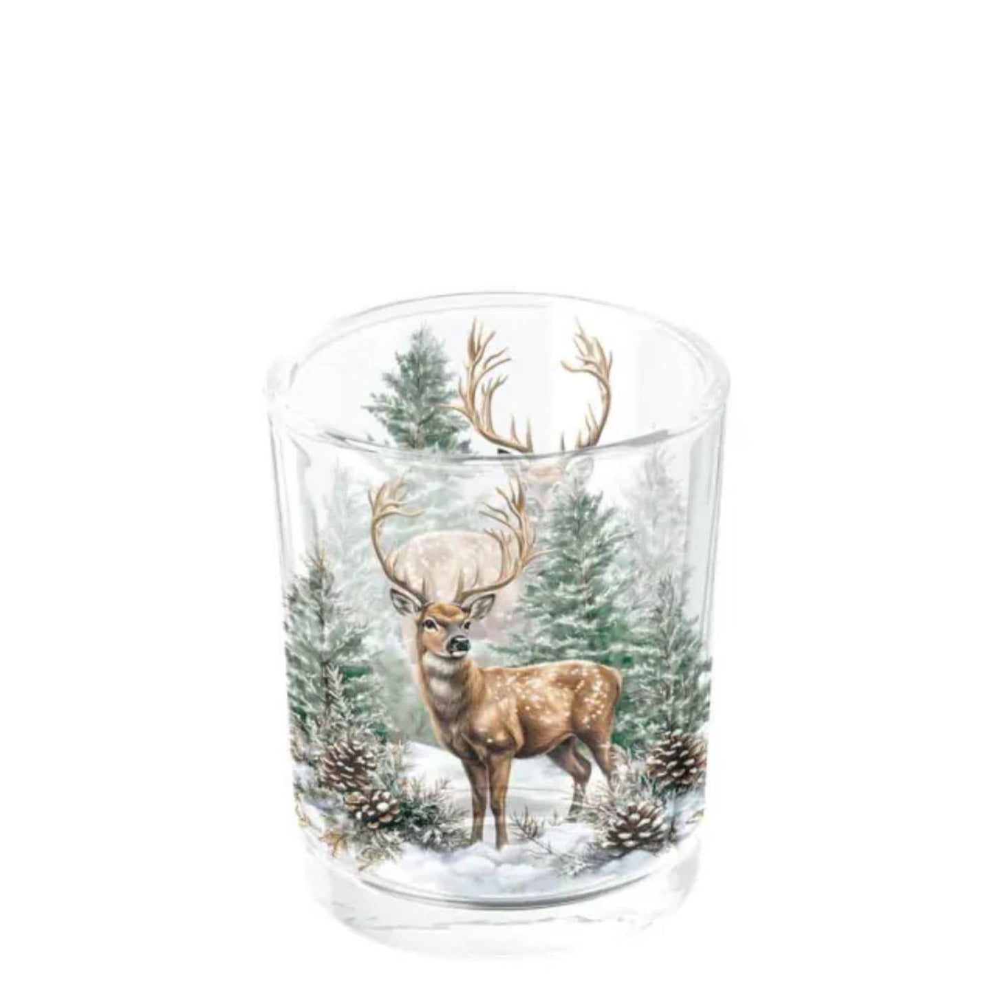 Ambiente theelichthouder winter stag white dia.5,5x6.6cm glas