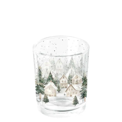 Ambiente theelichthouder snowy houses dia.5,5x6.6cm glas