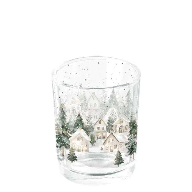 Ambiente theelichthouder snowy houses dia.5,5x6.6cm glas