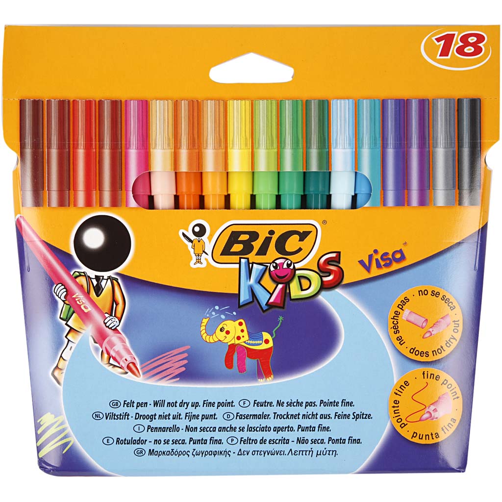 Viltstiften bic visa kids kleurenassortiment 18st