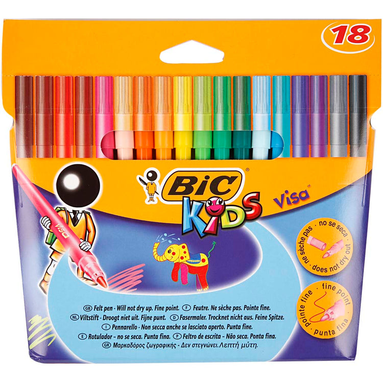 Viltstiften bic visa kids kleurenassortiment 18st