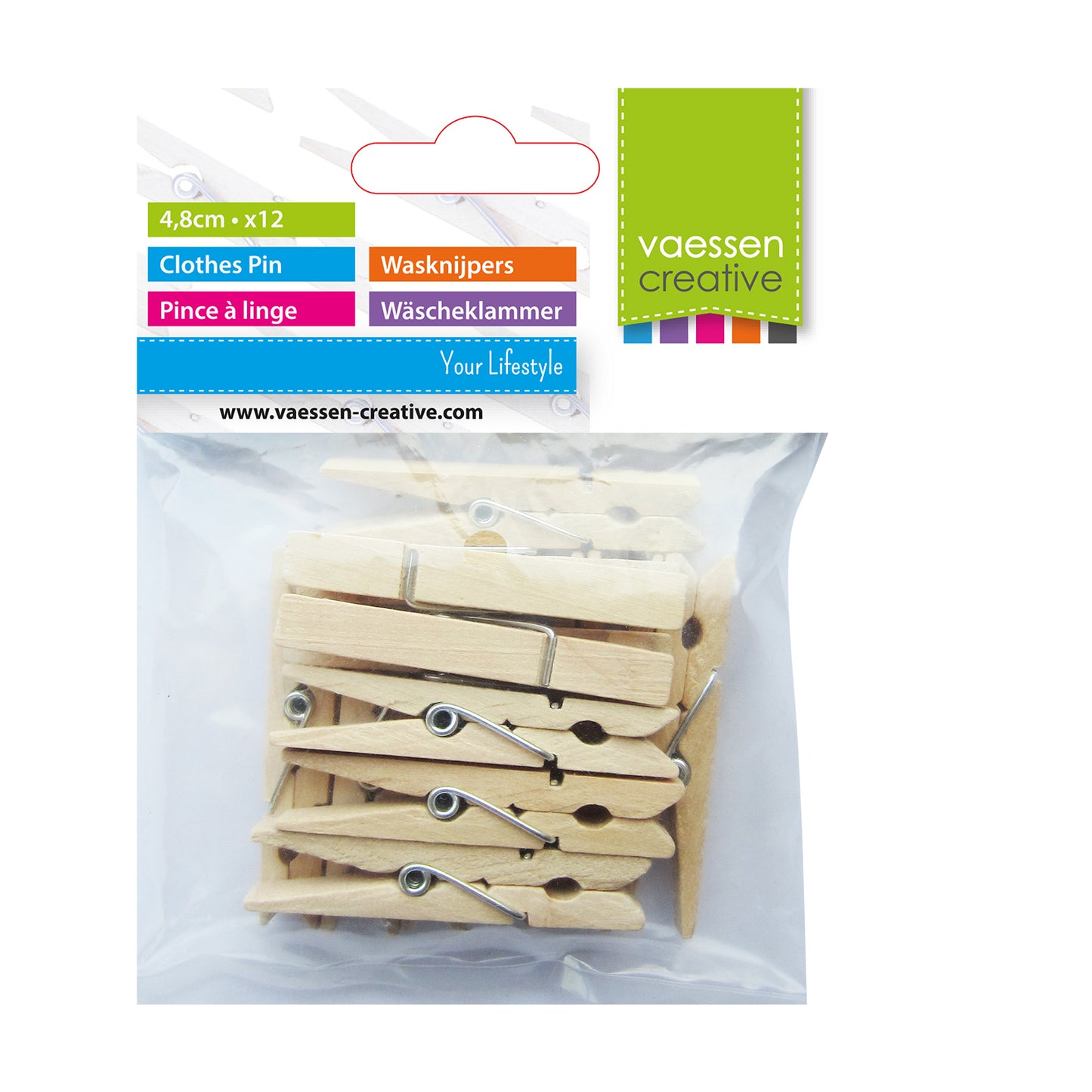 Vaessen creative • wasknijpers hout 4,8cm 12pcs naturel