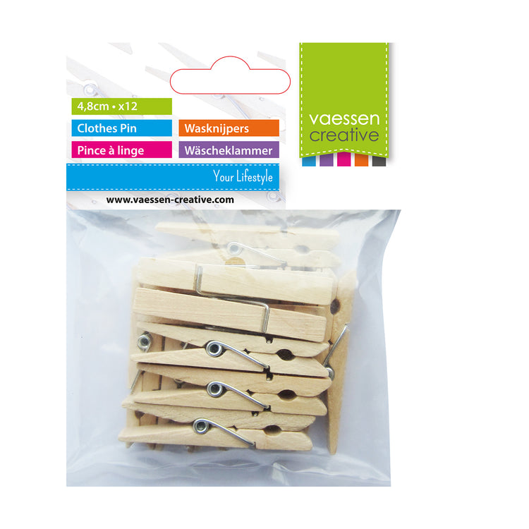Vaessen creative • wasknijpers hout 4,8cm 12pcs naturel