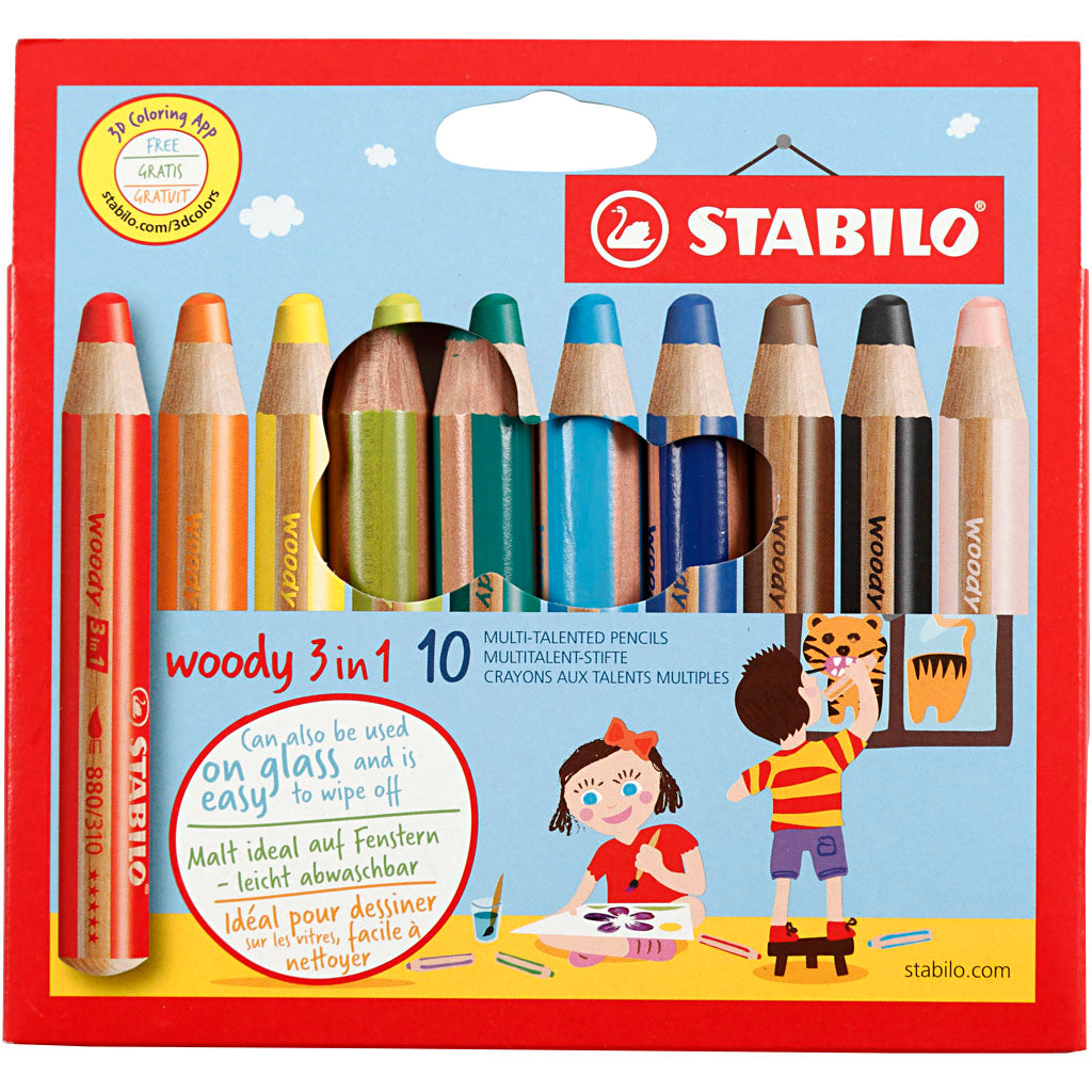 Stabilo woody 3 in 1 - multitalent potlood - set 10 stuks