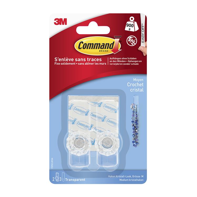 3m 1060676 - command doorzichtige crystal haak, medium, 2hk + 3s pk | 8 stuks