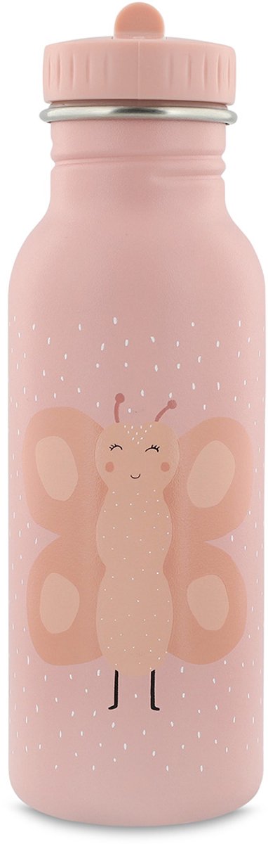 Trixie drinkfles – mrs. butterfly- rvs waterfles voor kinderen - 500ml - lekvrije fles - roze - vlinder