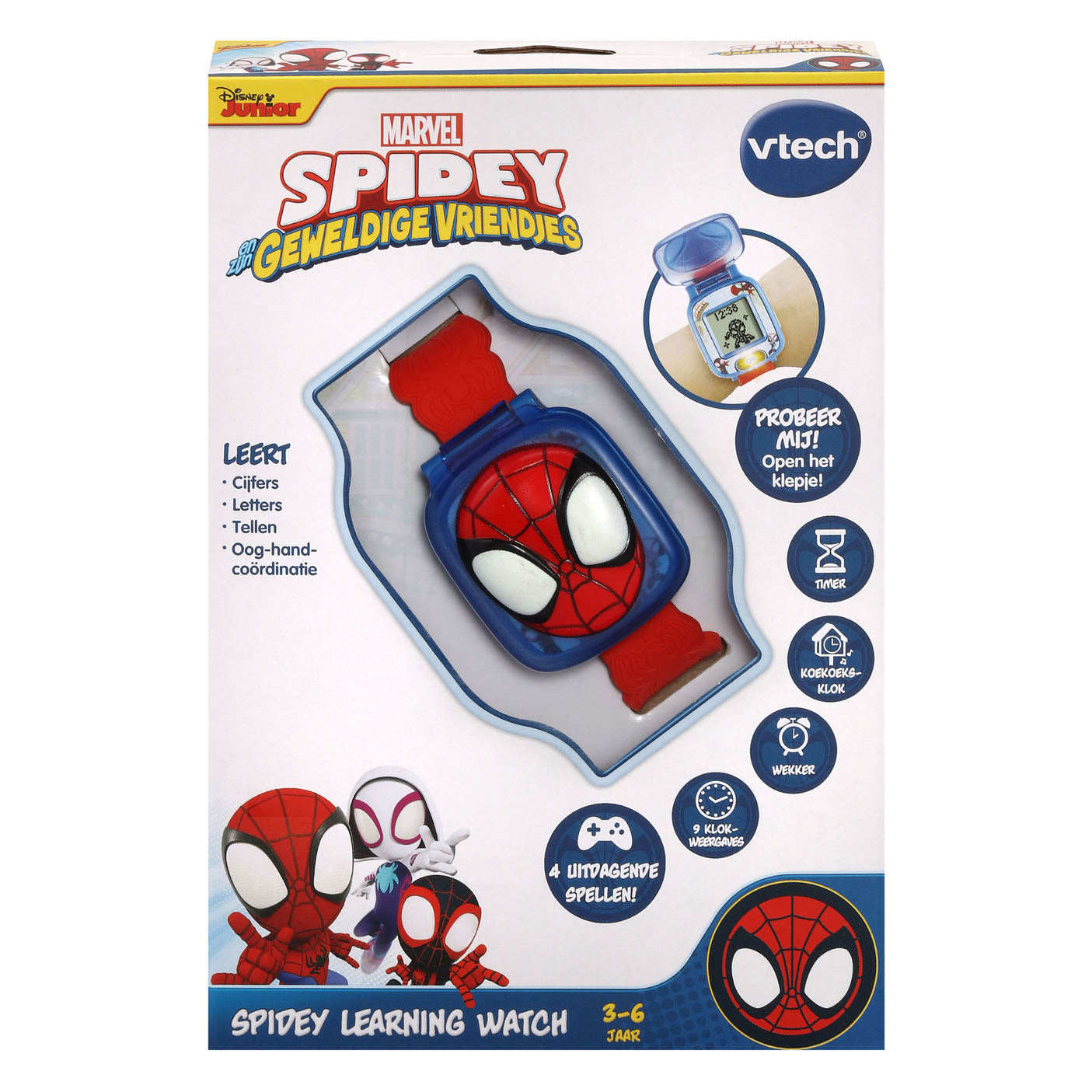 Vtech spidey learning watch - educatief speelgoed - maak kennis met cijfers, vormen en problemen oplossen - cadeau - 3 tot 7 jaar