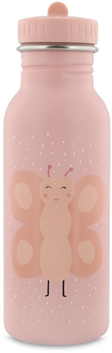 Trixie drinkfles mrs. butterfly- rvs waterfles voor kinderen - 500ml - lekvrije fles - roze - vlinder