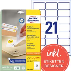 Herkleefbare etiketten avery zweckform l6023-25 wit