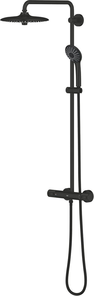 Grohe vitalio joy 260 douchesysteem met cooltouch-thermostaat - 260 mm hoofddouche met 3 stralen en 110 mm handdouche met 3 straalsoorten - waterbesparend - wandgemonteerd - mat zwart
