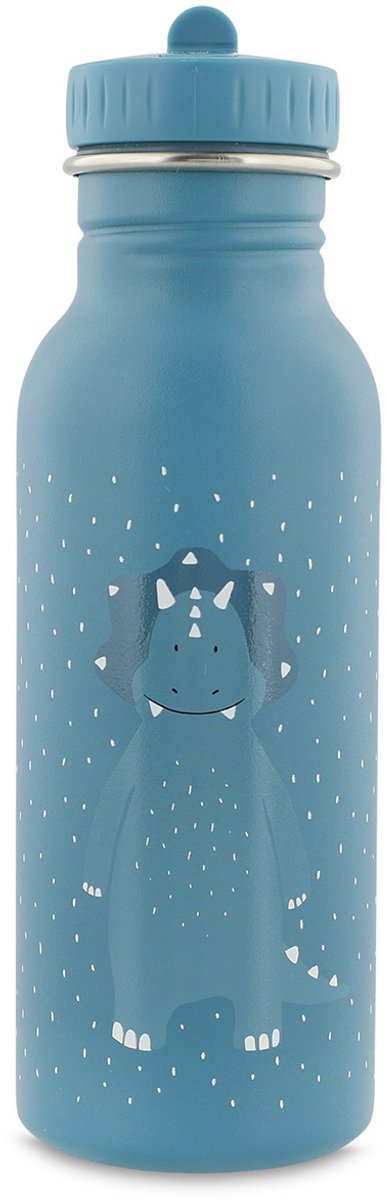 Trixie drinkfles - mr. triceratops - rvs waterfles voor kinderen - 500ml - lekvrije fles - blauw - dino