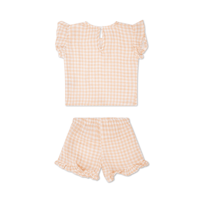 Sunset grid | oranje wit meisjes set strand - muslin