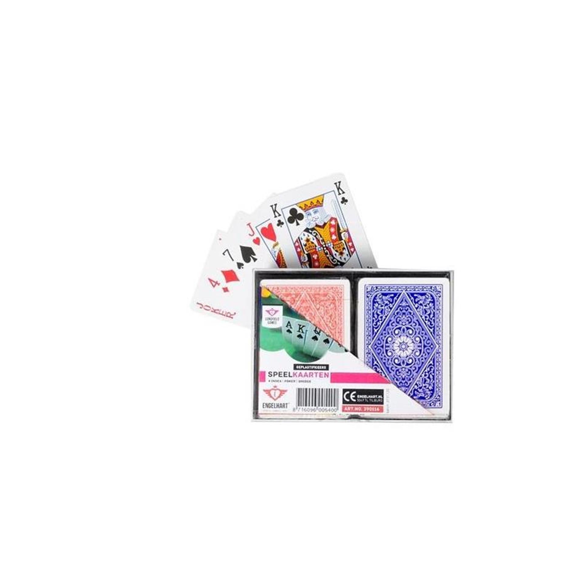 Longfield speelkaarten – 2 sets in kunststof doosje – 4 indexen – duurzaam kaartspel voor familiespel gezelschapsspellen – engelhart