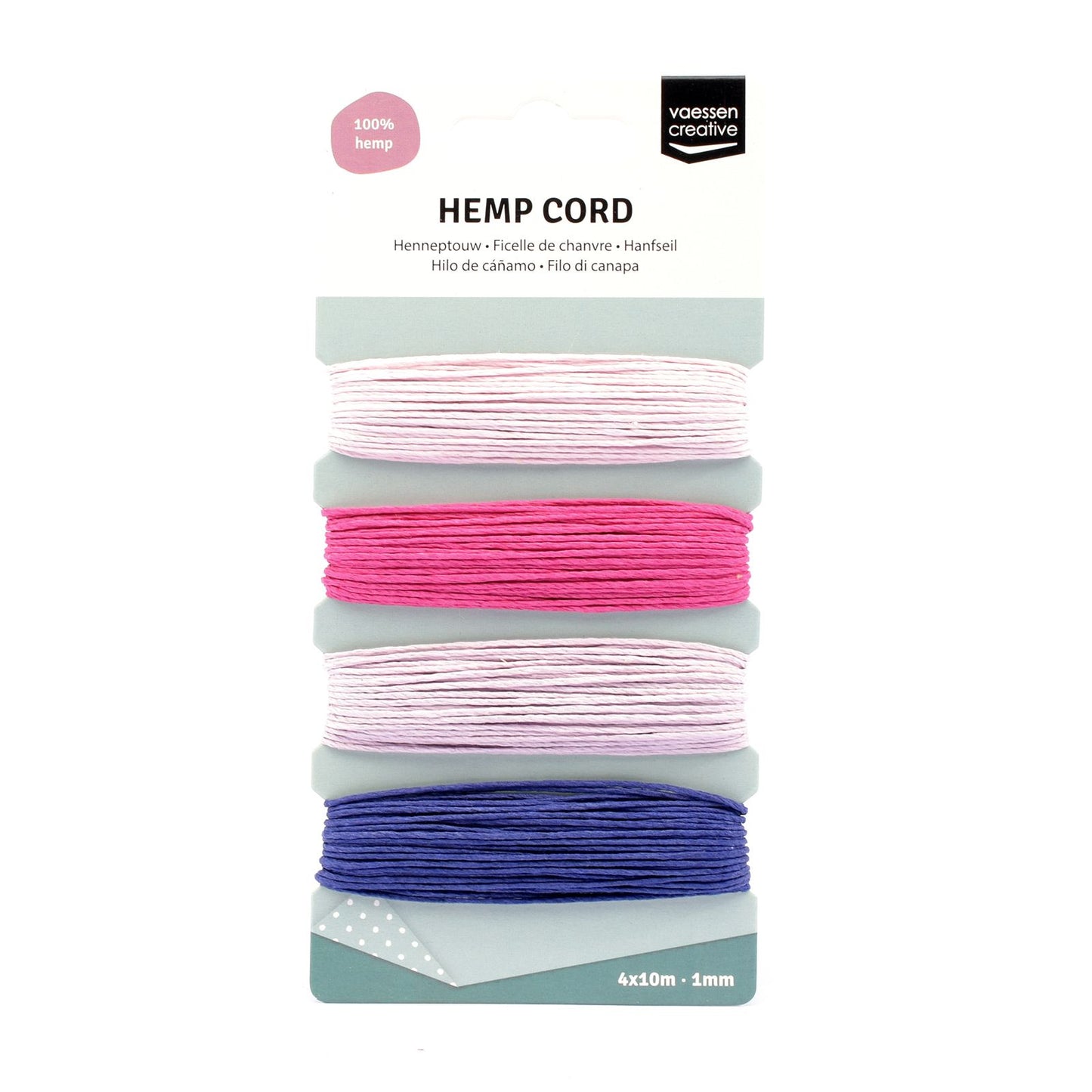 Vaessen creative • henneptouw assortiment 4x10m paars roze