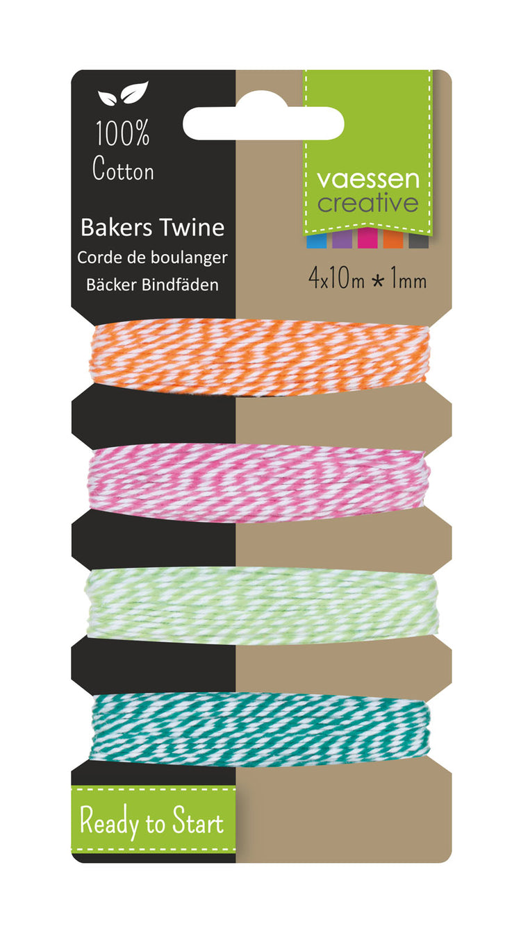 Vaessen creative • bakkerstouw 4x10m assortiment oranje-pink-groen-turkoois