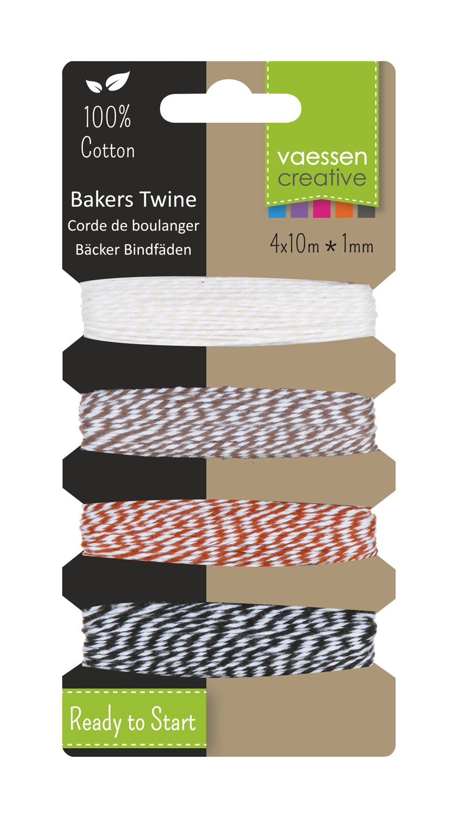 Vaessen creative • bakkerstouw 4x10m ecru-bruin-rood-zwart